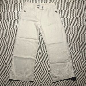100% Linen Beige Cream Pants Button Detail Size 8 Classic Summer Vacation